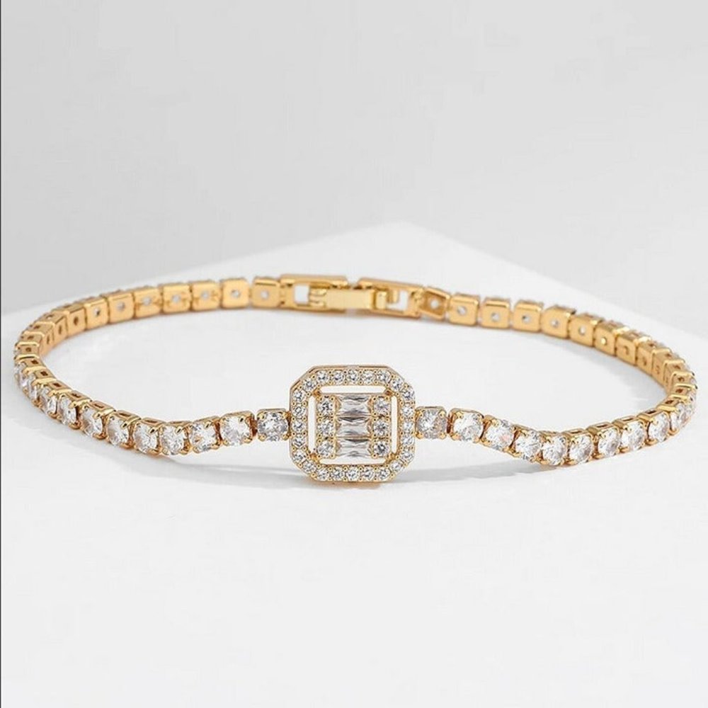 14K Gold 3ct Square Diamond Baguette Tennis Bracelet Princess Cut Womens Jewelry